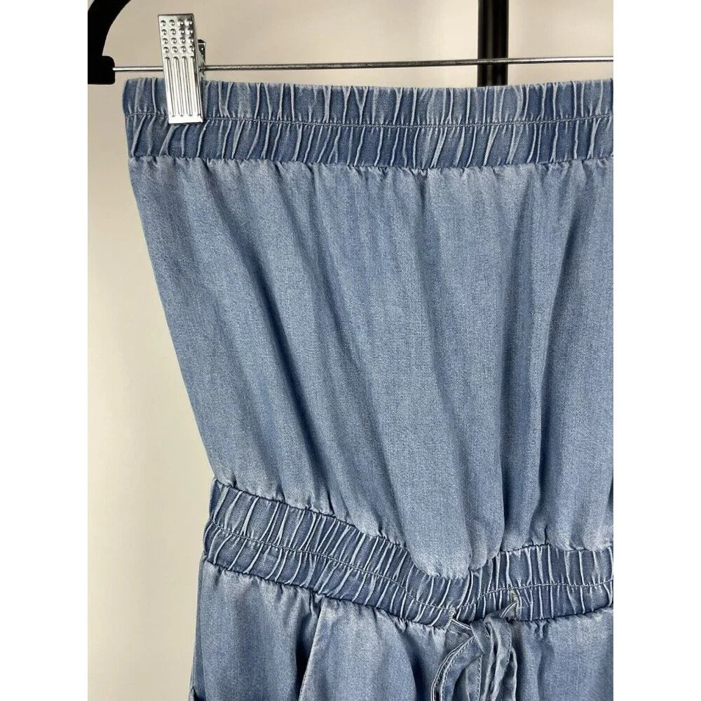 Le Lis Blue Chambray 100% Tencel Strapless Cargo Romper Size S‎ - Picture 2 of 7